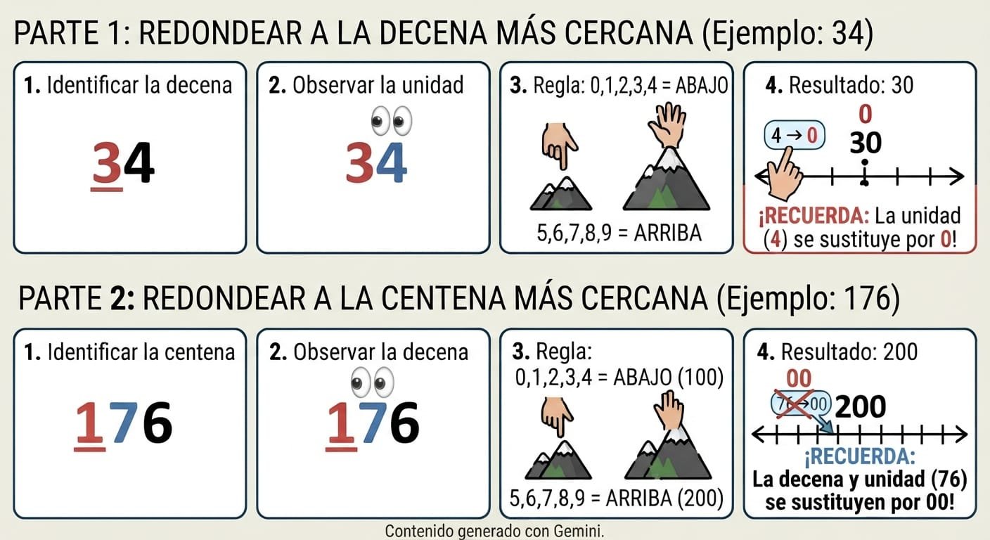 Guía visual para redondear a decenas y centenas